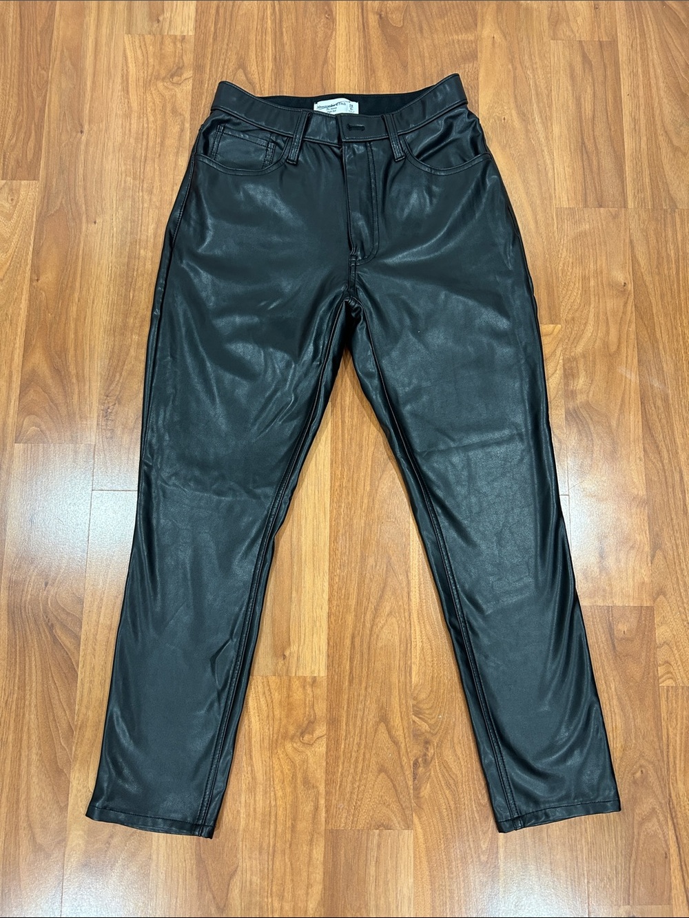 Abercrombie & Fitch Black Faux Leather Straight-Leg Pants